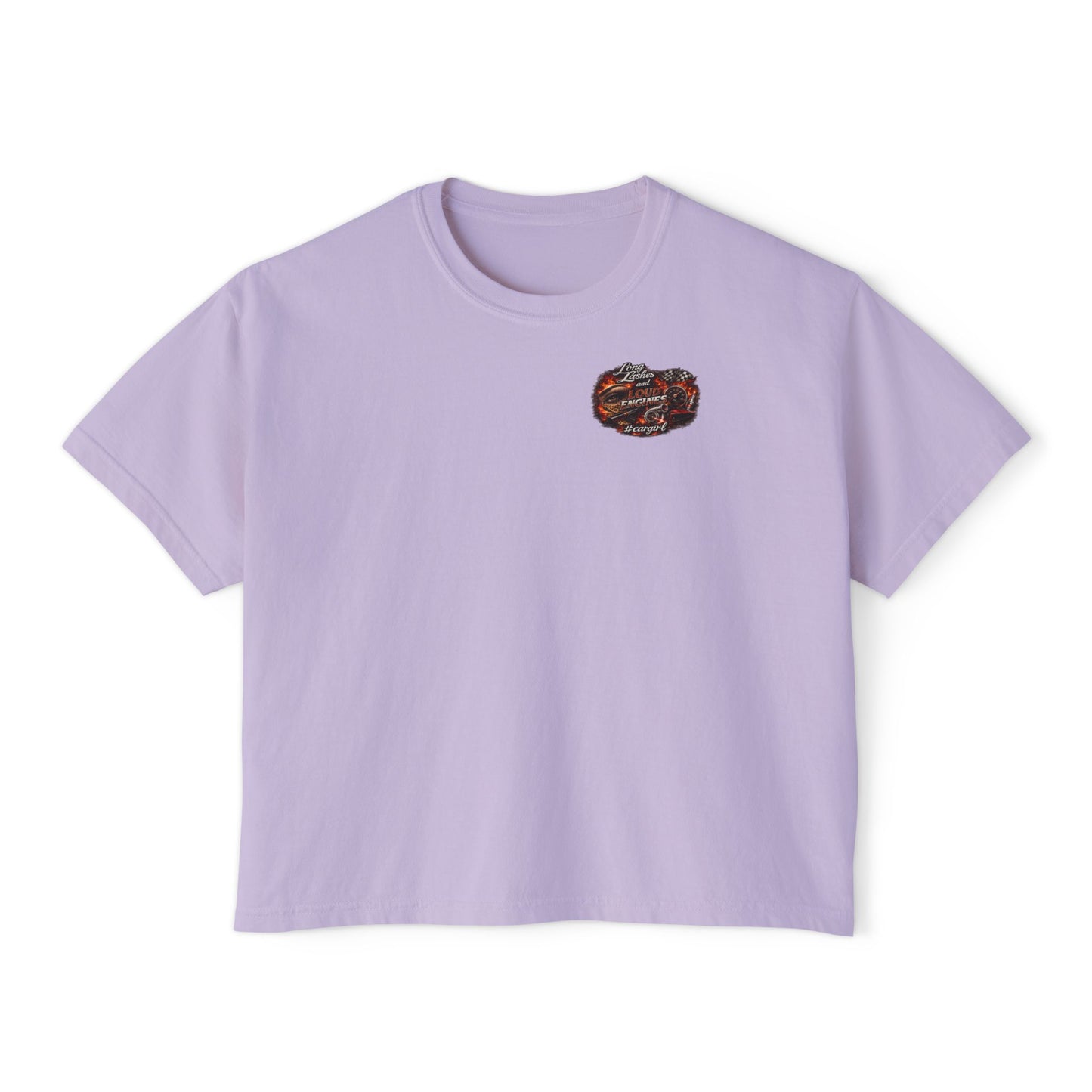 Long Lashes & Loud Engines Women's Boxy Tee – Car Girl Graphic Cropped T-Shirt