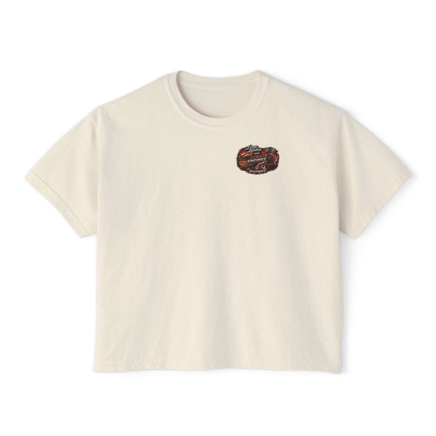 Long Lashes & Loud Engines Women's Boxy Tee – Car Girl Graphic Cropped T-Shirt