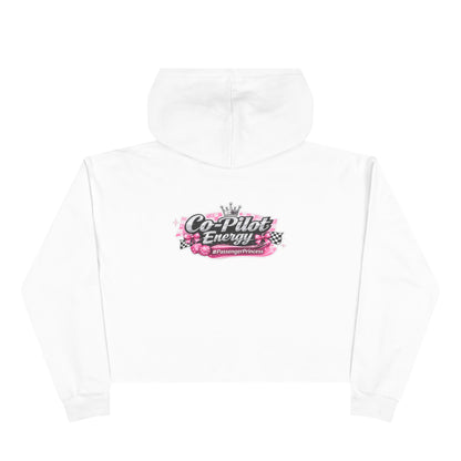 Co-Pilot Energy Cropped Hoodie — Retro Pink Racing Graphic Crop Sweatshirt