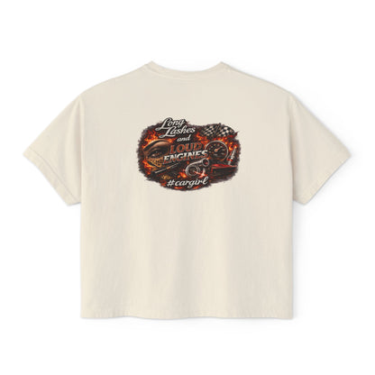 Long Lashes & Loud Engines Women's Boxy Tee – Car Girl Graphic Cropped T-Shirt