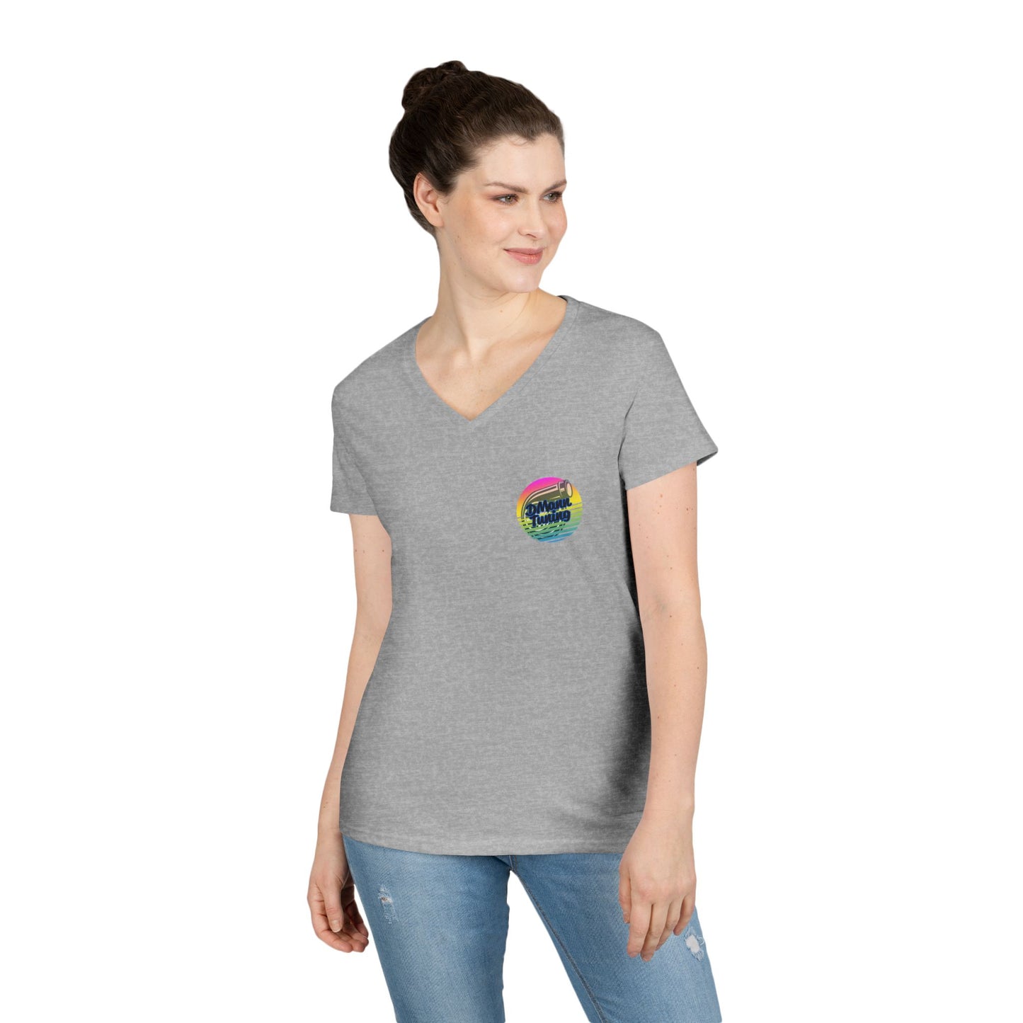 DMann Tuning Sunset Logo - Ladies' V-Neck T-Shirt —