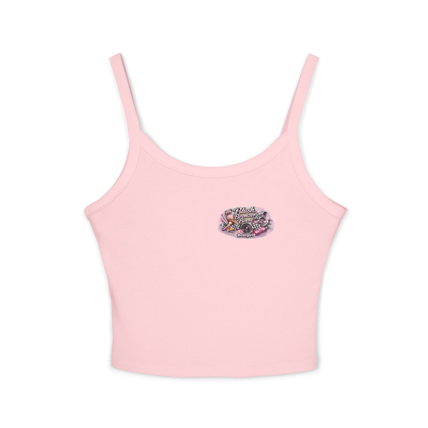 Spaghetti Tank Top — 'Blush Bronzer Boost' Graphic Crop Top