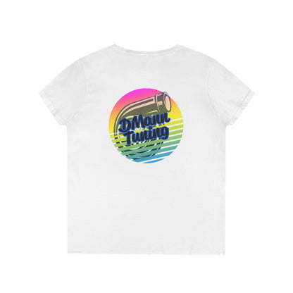 DMann Tuning Sunset Logo - Ladies' V-Neck T-Shirt —