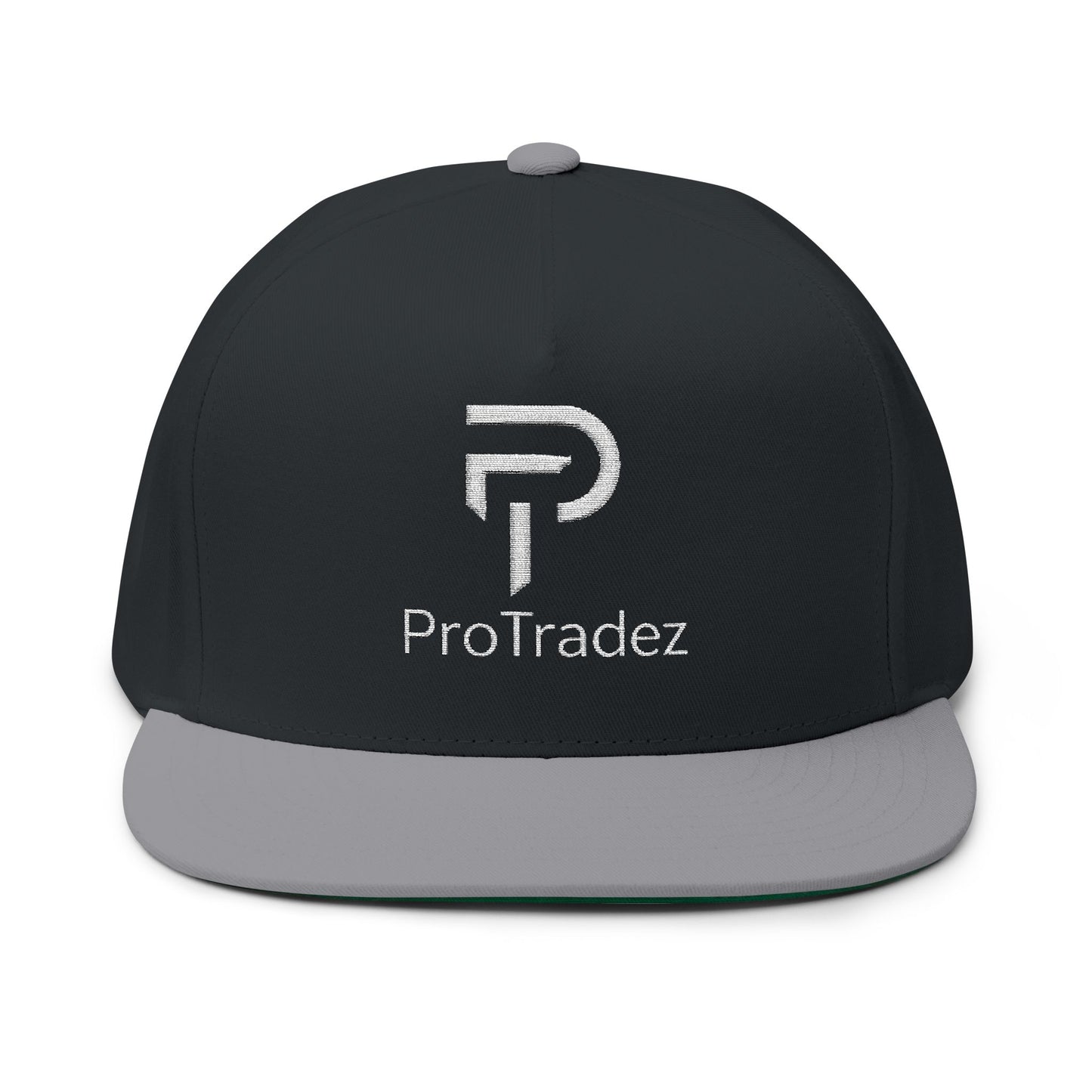 ProTradez Embroidered Flat Bill Cap — Black Snapback Hat