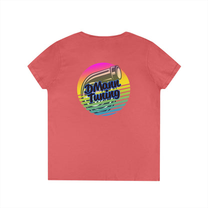 DMann Tuning Sunset Logo - Ladies' V-Neck T-Shirt —