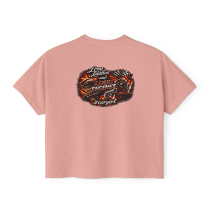 Long Lashes & Loud Engines Women's Boxy Tee – Car Girl Graphic Cropped T-Shirt