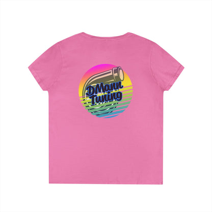 DMann Tuning Sunset Logo - Ladies' V-Neck T-Shirt —