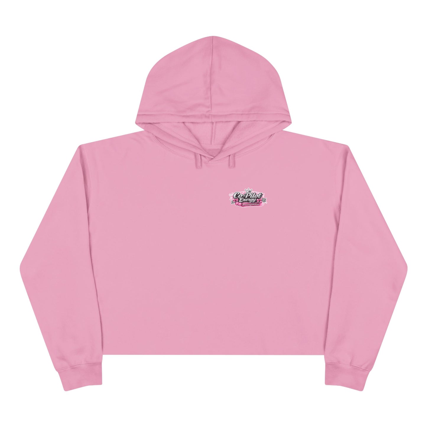 Co-Pilot Energy Cropped Hoodie — Retro Pink Racing Graphic Crop Sweatshirt