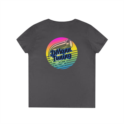 DMann Tuning Sunset Logo - Ladies' V-Neck T-Shirt —