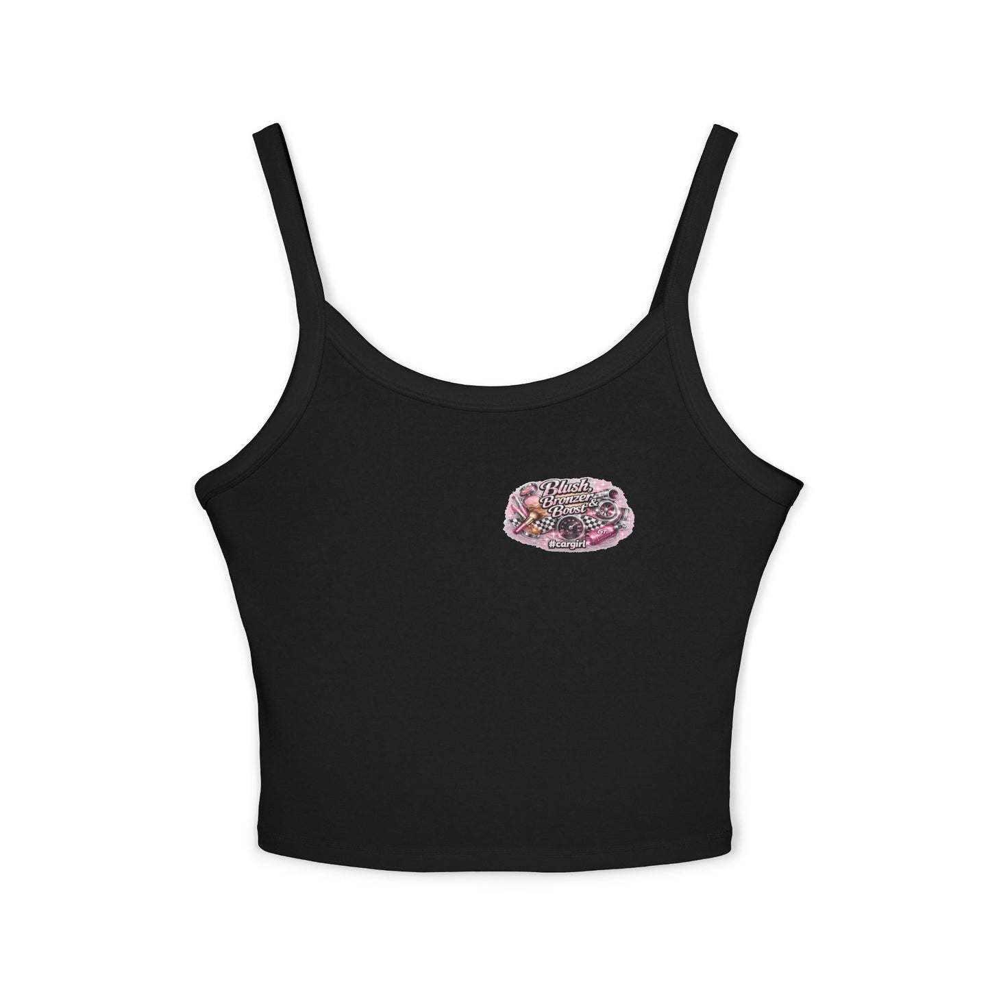 Spaghetti Tank Top — 'Blush Bronzer Boost' Graphic Crop Top