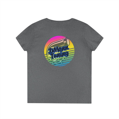 DMann Tuning Sunset Logo - Ladies' V-Neck T-Shirt —