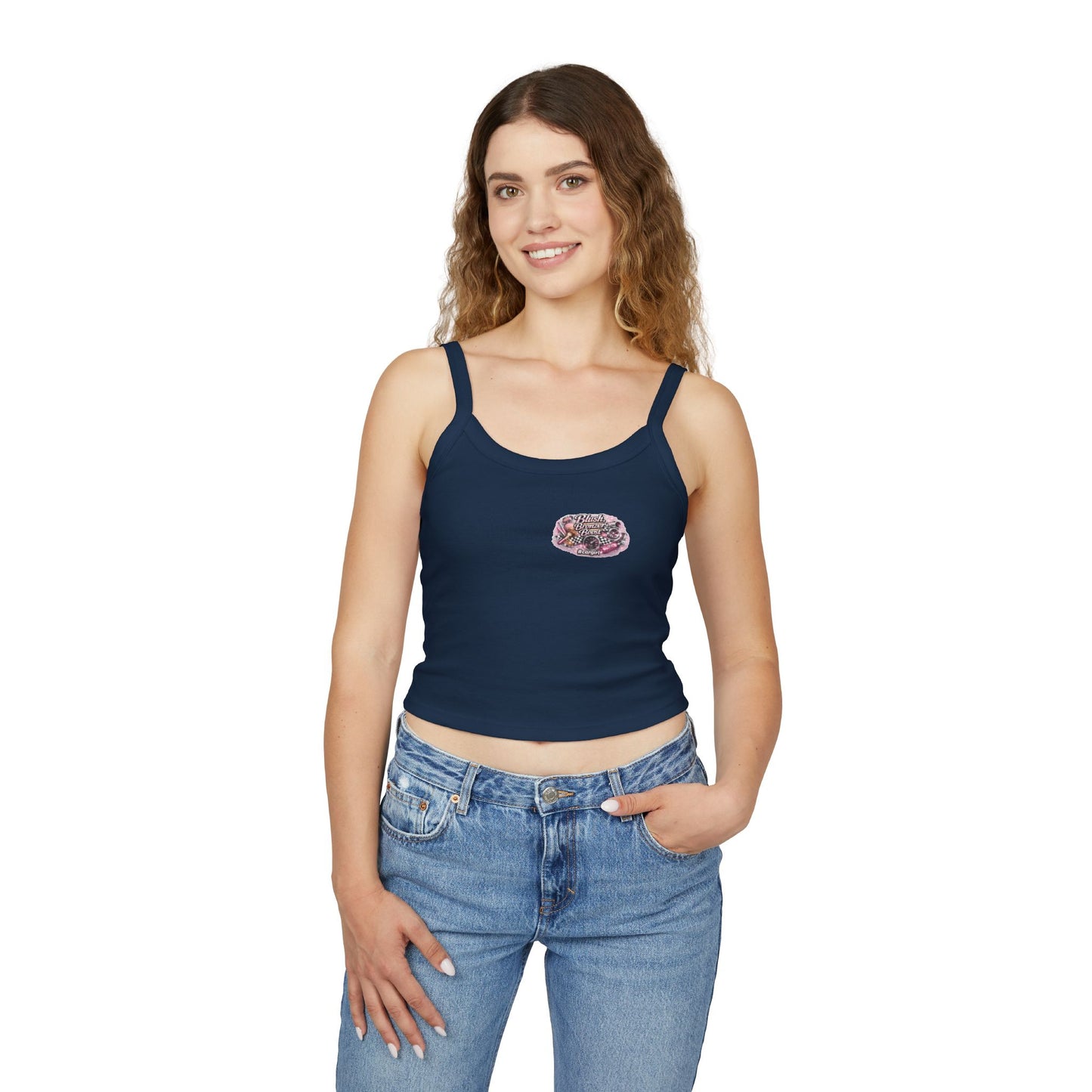Spaghetti Tank Top — 'Blush Bronzer Boost' Graphic Crop Top
