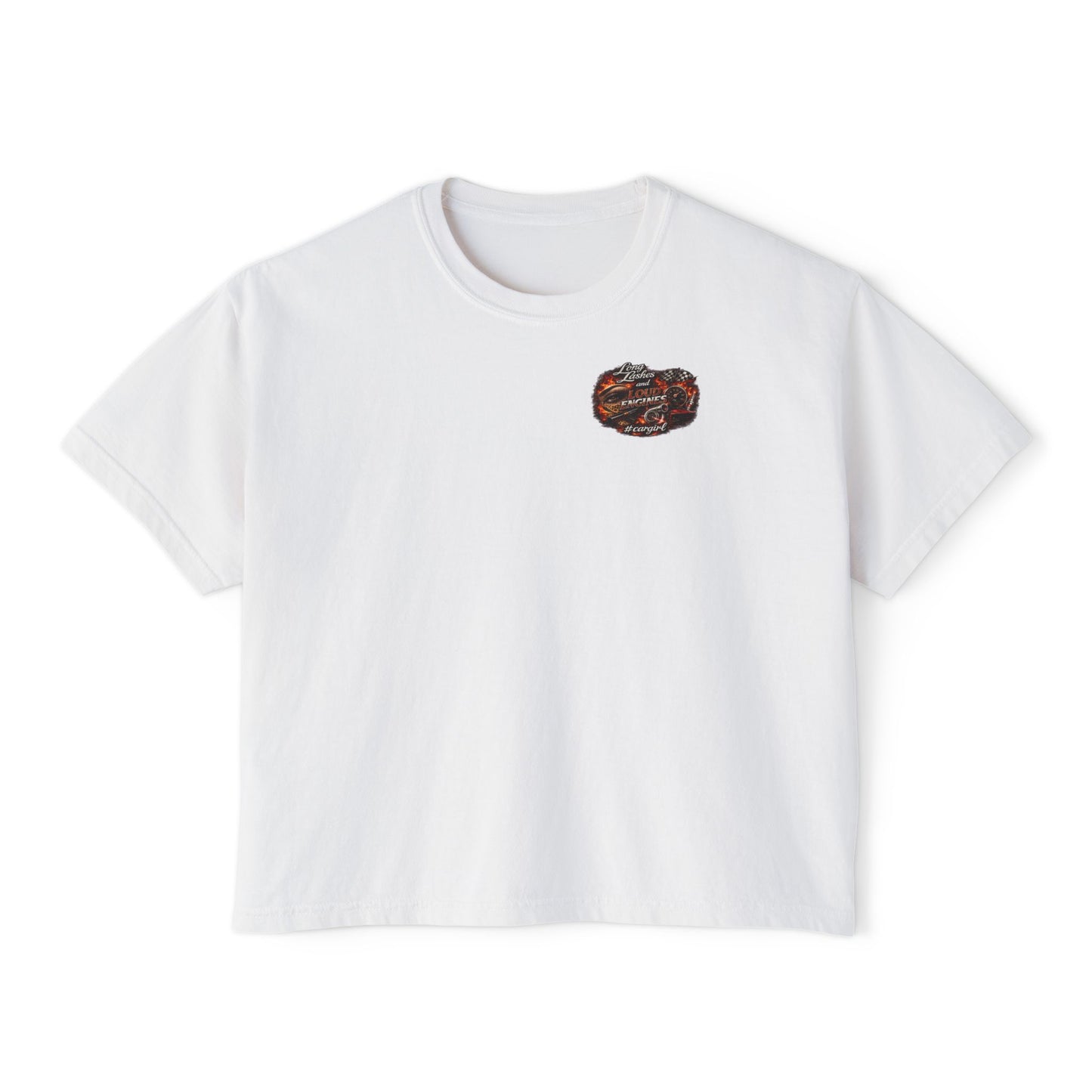 Long Lashes & Loud Engines Women's Boxy Tee – Car Girl Graphic Cropped T-Shirt