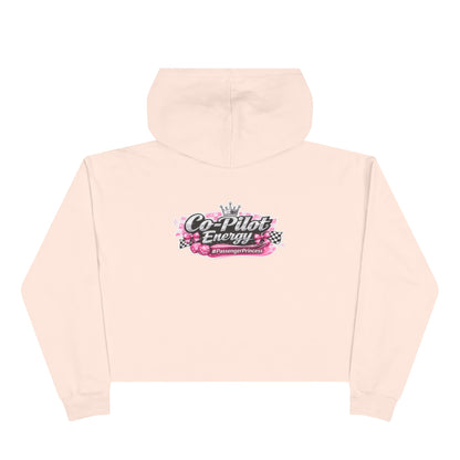 Co-Pilot Energy Cropped Hoodie — Retro Pink Racing Graphic Crop Sweatshirt