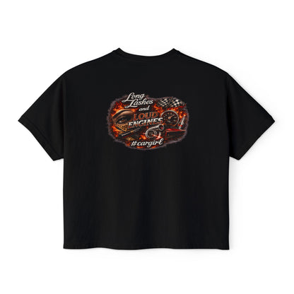 Long Lashes & Loud Engines Women's Boxy Tee – Car Girl Graphic Cropped T-Shirt