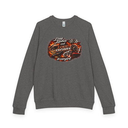 Car Girl Engine Crewneck Sweatshirt — 'Long Lashes, loud engines”