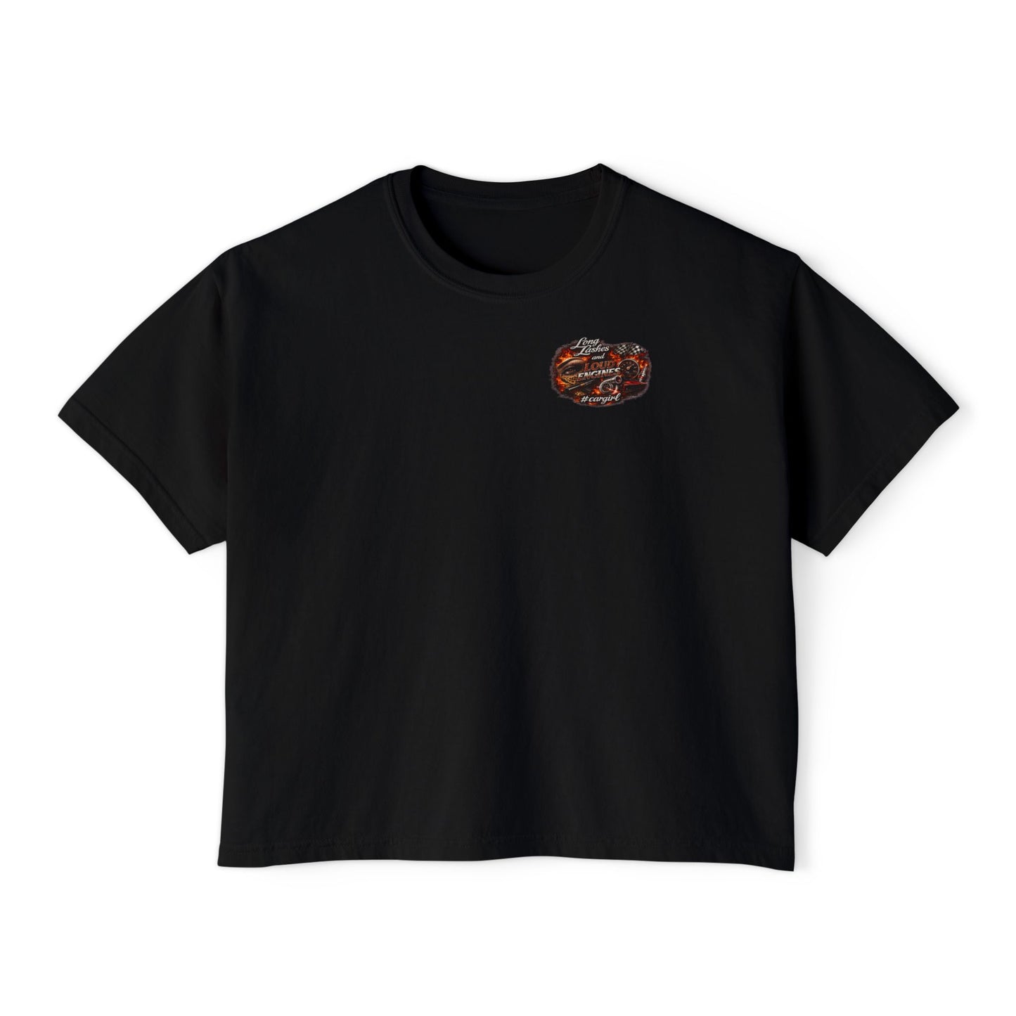 Long Lashes & Loud Engines Women's Boxy Tee – Car Girl Graphic Cropped T-Shirt