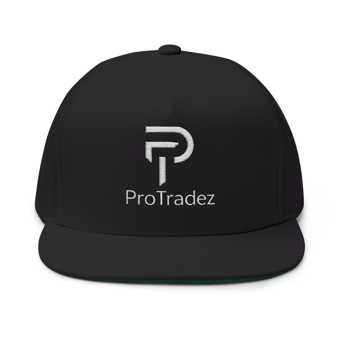 ProTradez Embroidered Flat Bill Cap — Black Snapback Hat