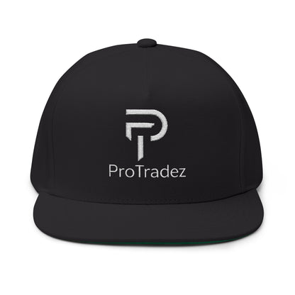 ProTradez Embroidered Flat Bill Cap — Black Snapback Hat