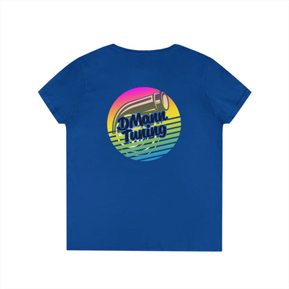 DMann Tuning Sunset Logo - Ladies' V-Neck T-Shirt —