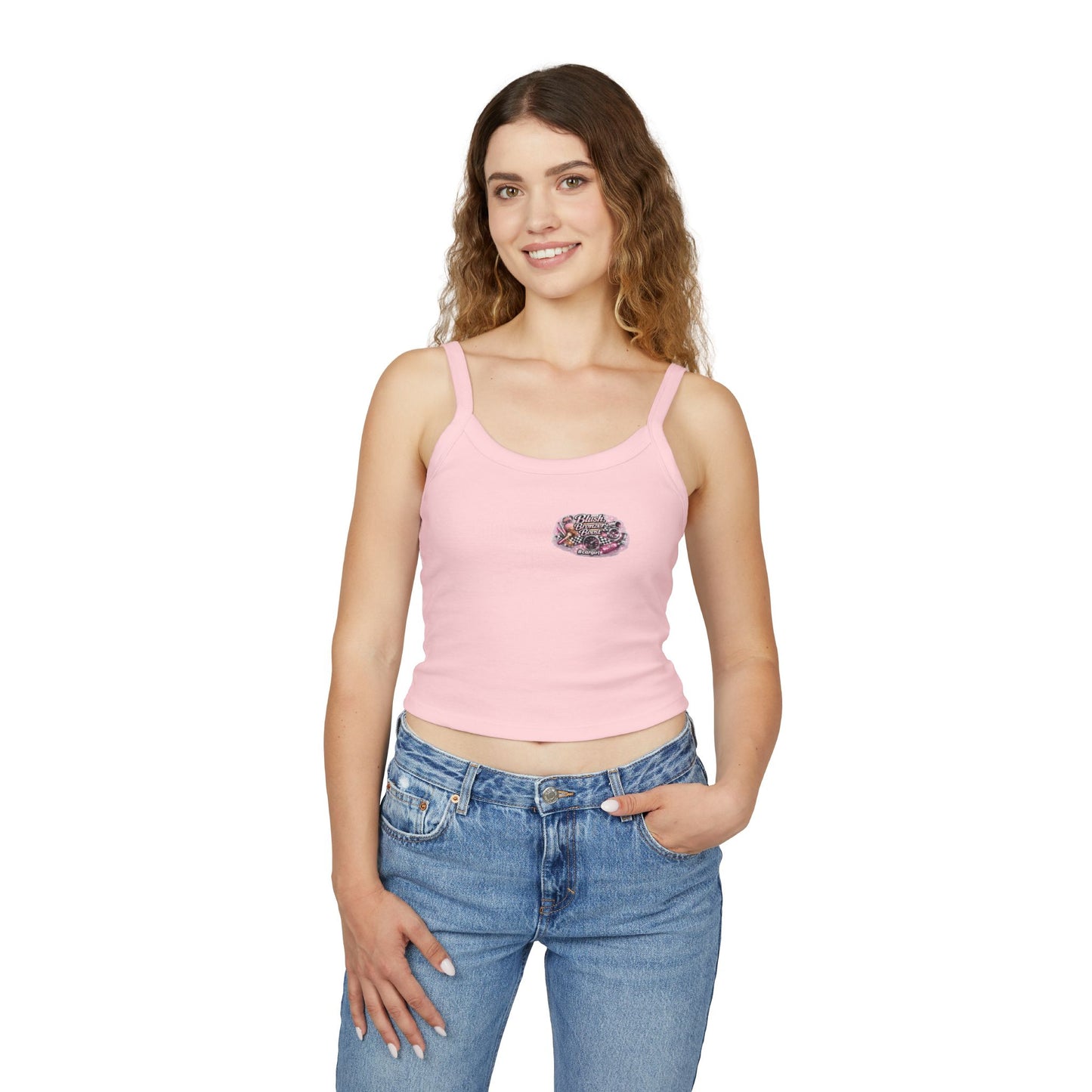 Spaghetti Tank Top — 'Blush Bronzer Boost' Graphic Crop Top