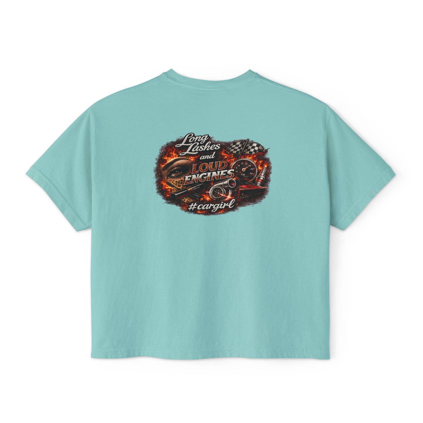 Long Lashes & Loud Engines Women's Boxy Tee – Car Girl Graphic Cropped T-Shirt