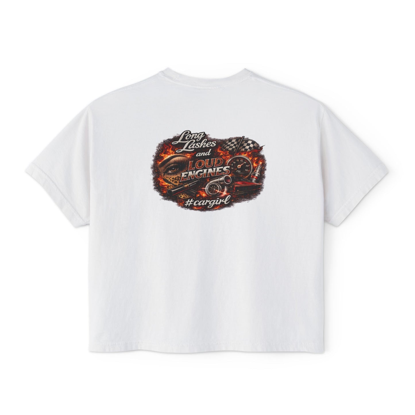 Long Lashes & Loud Engines Women's Boxy Tee – Car Girl Graphic Cropped T-Shirt
