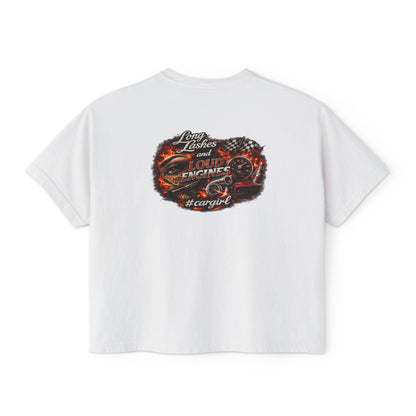 Long Lashes & Loud Engines Women's Boxy Tee – Car Girl Graphic Cropped T-Shirt
