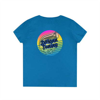 DMann Tuning Sunset Logo - Ladies' V-Neck T-Shirt —