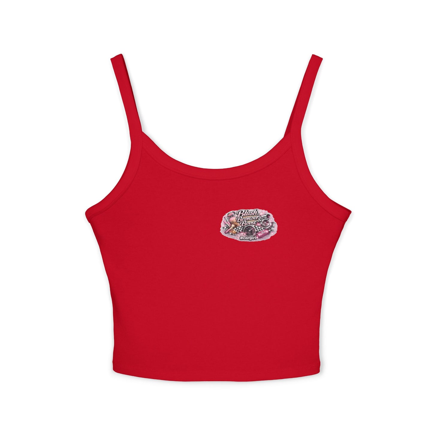 Spaghetti Tank Top — 'Blush Bronzer Boost' Graphic Crop Top