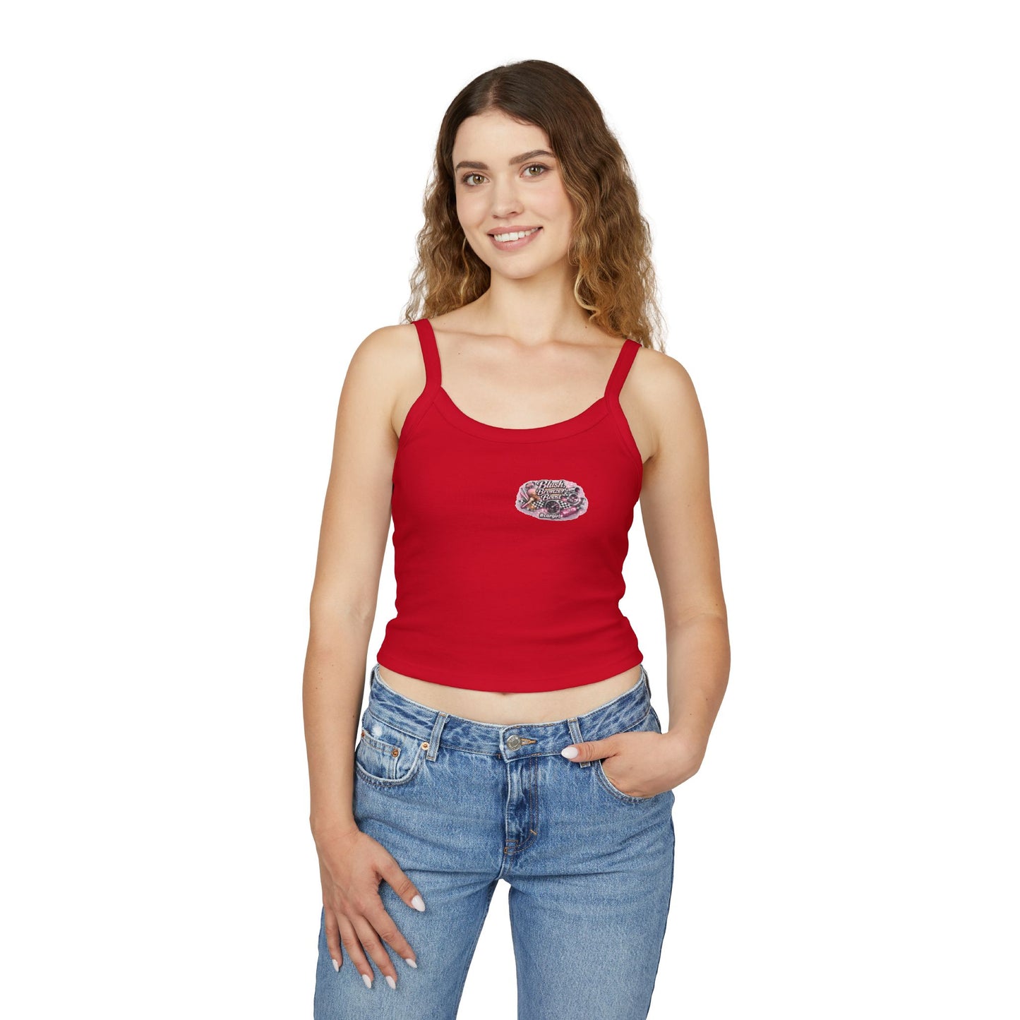 Spaghetti Tank Top — 'Blush Bronzer Boost' Graphic Crop Top