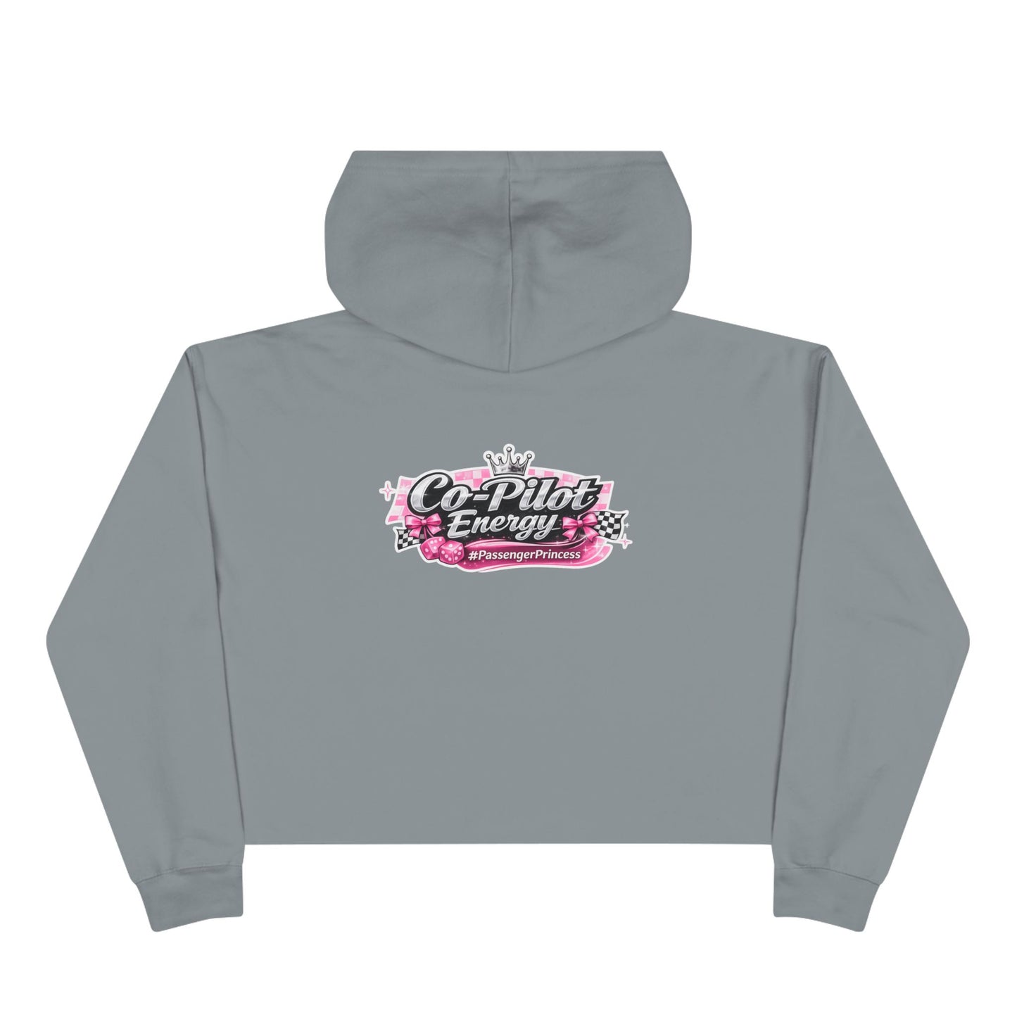 Co-Pilot Energy Cropped Hoodie — Retro Pink Racing Graphic Crop Sweatshirt