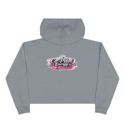 Co-Pilot Energy Cropped Hoodie — Retro Pink Racing Graphic Crop Sweatshirt