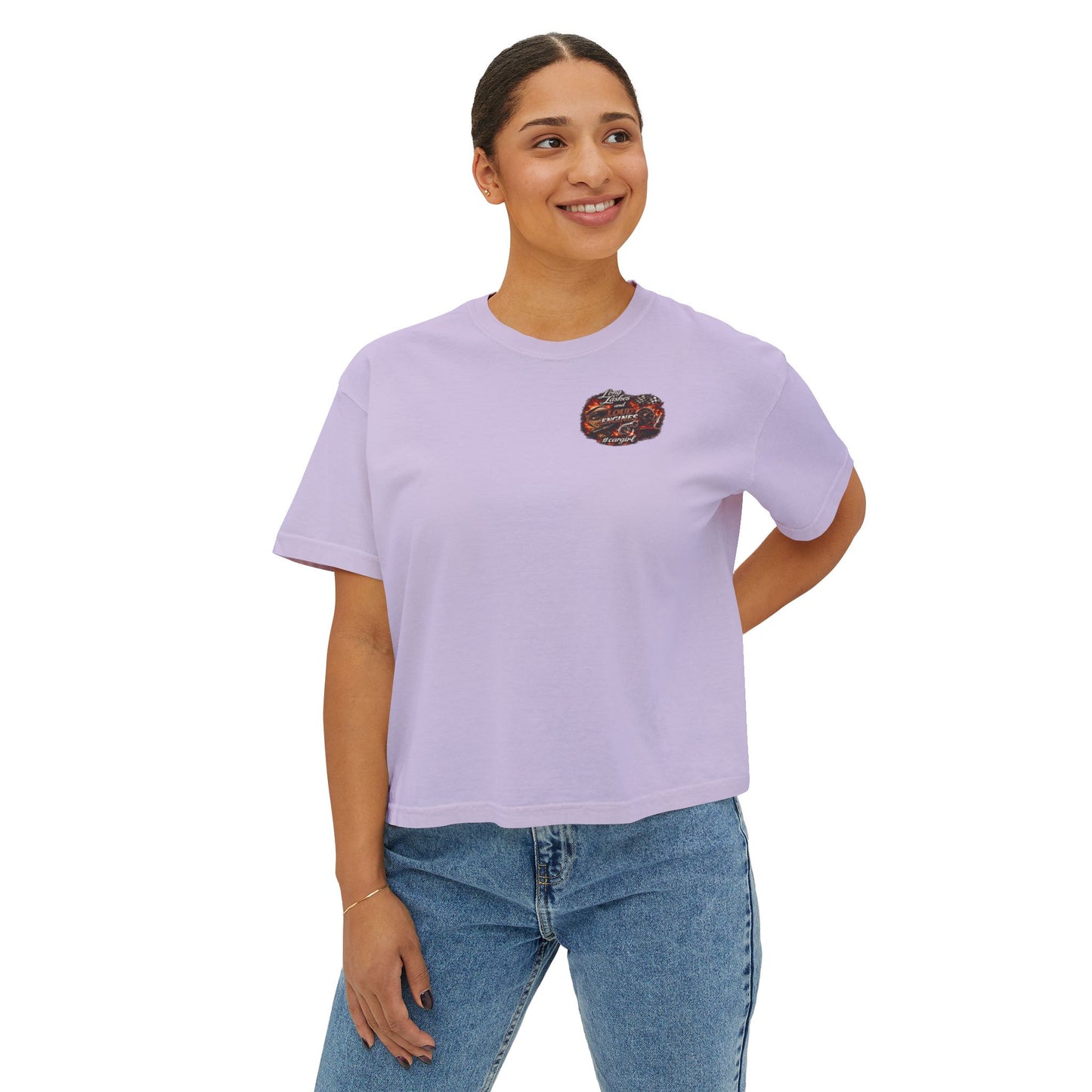 Long Lashes & Loud Engines Women's Boxy Tee – Car Girl Graphic Cropped T-Shirt