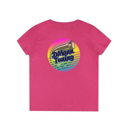 DMann Tuning Sunset Logo - Ladies' V-Neck T-Shirt —