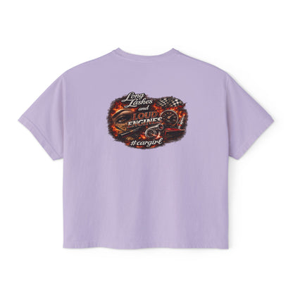 Long Lashes & Loud Engines Women's Boxy Tee – Car Girl Graphic Cropped T-Shirt