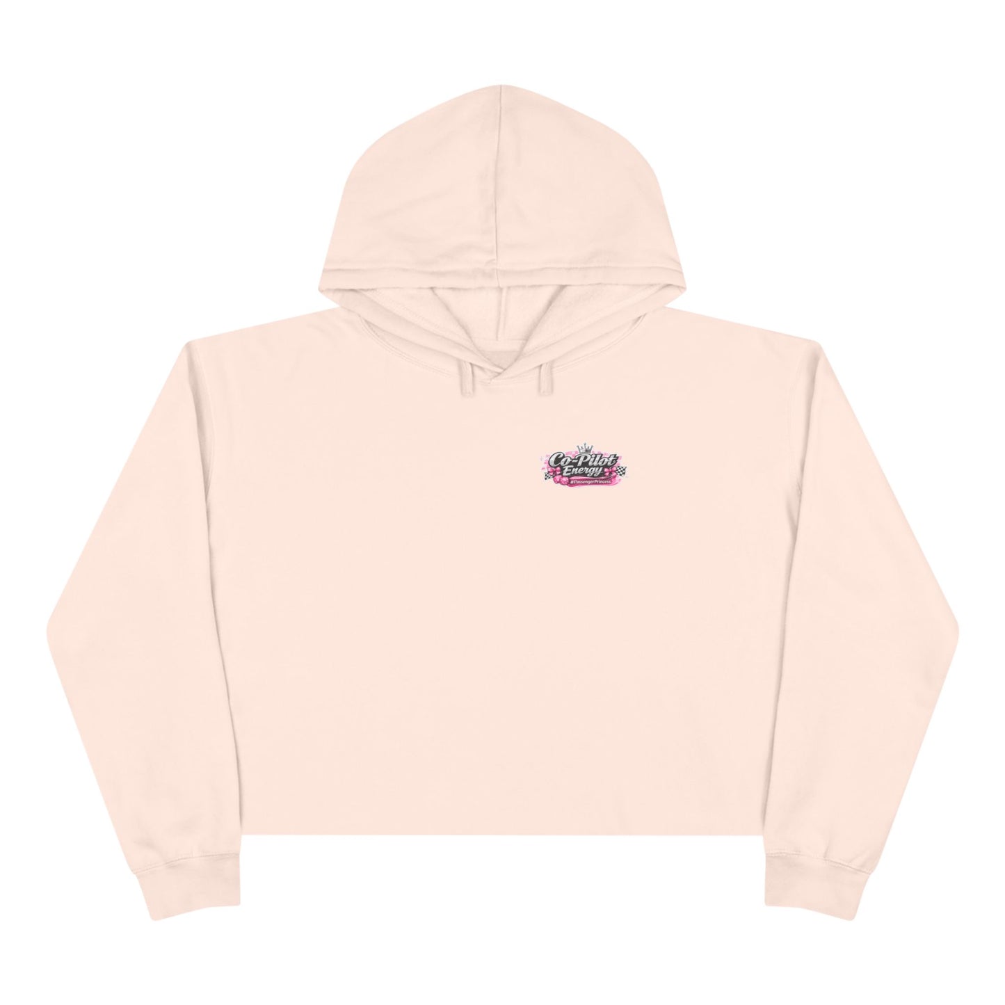 Co-Pilot Energy Cropped Hoodie — Retro Pink Racing Graphic Crop Sweatshirt