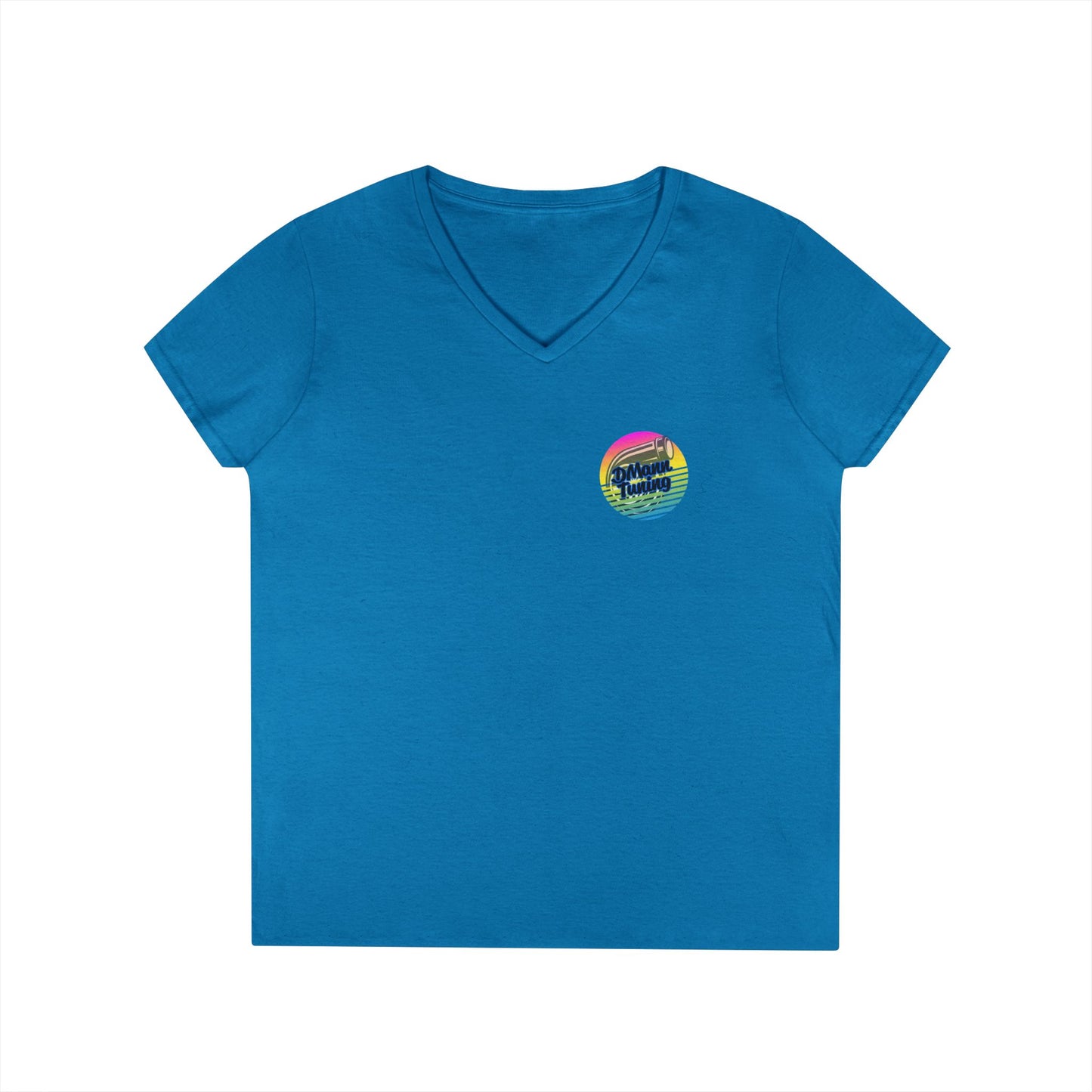 DMann Tuning Sunset Logo - Ladies' V-Neck T-Shirt —