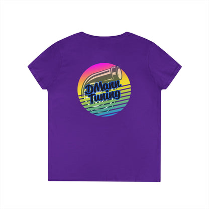 DMann Tuning Sunset Logo - Ladies' V-Neck T-Shirt —