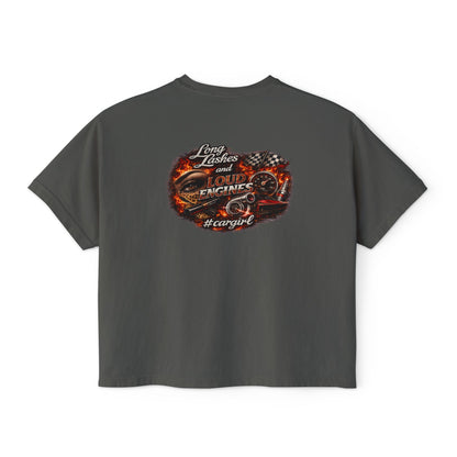 Long Lashes & Loud Engines Women's Boxy Tee – Car Girl Graphic Cropped T-Shirt