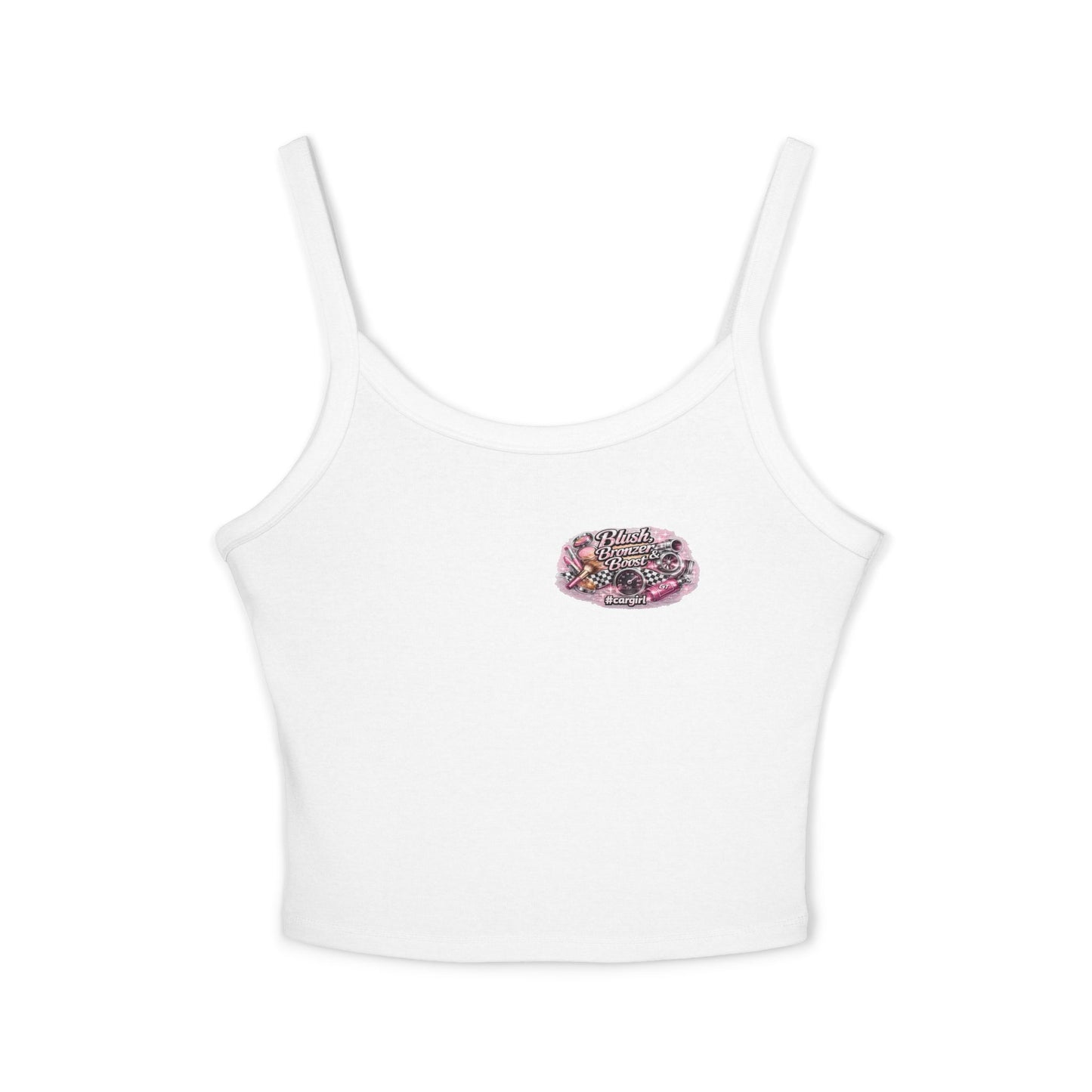 Spaghetti Tank Top — 'Blush Bronzer Boost' Graphic Crop Top