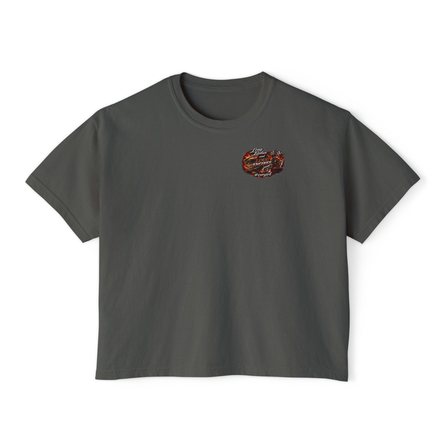 Long Lashes & Loud Engines Women's Boxy Tee – Car Girl Graphic Cropped T-Shirt