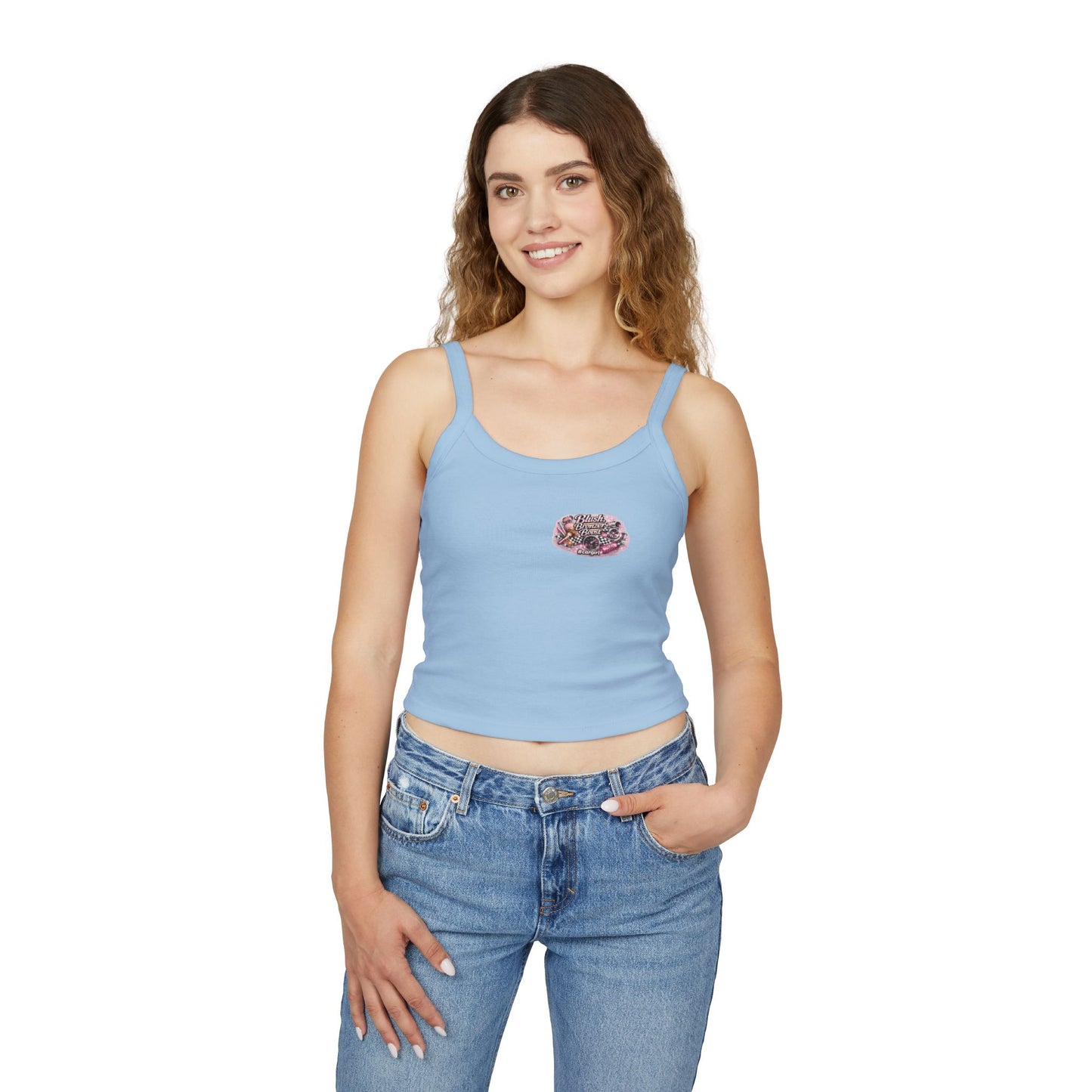 Spaghetti Tank Top — 'Blush Bronzer Boost' Graphic Crop Top