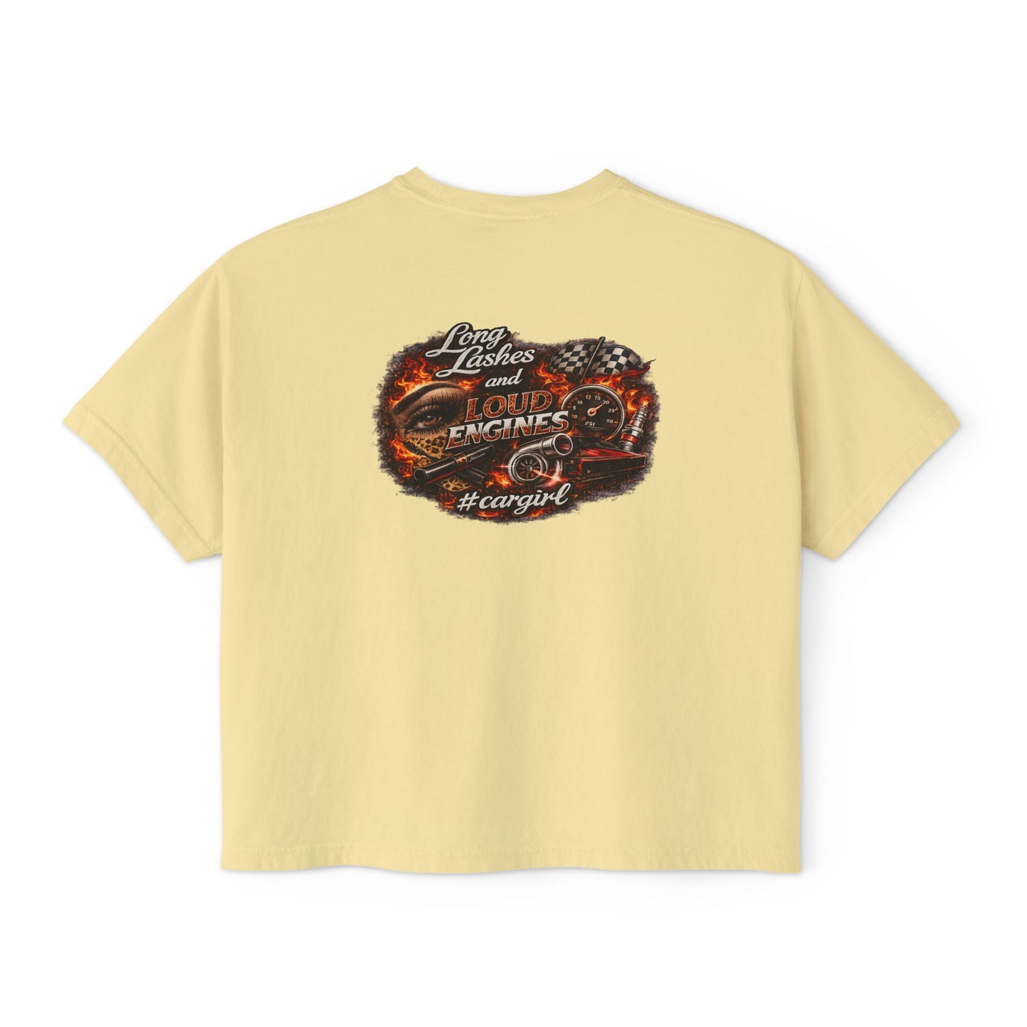 Long Lashes & Loud Engines Women's Boxy Tee – Car Girl Graphic Cropped T-Shirt