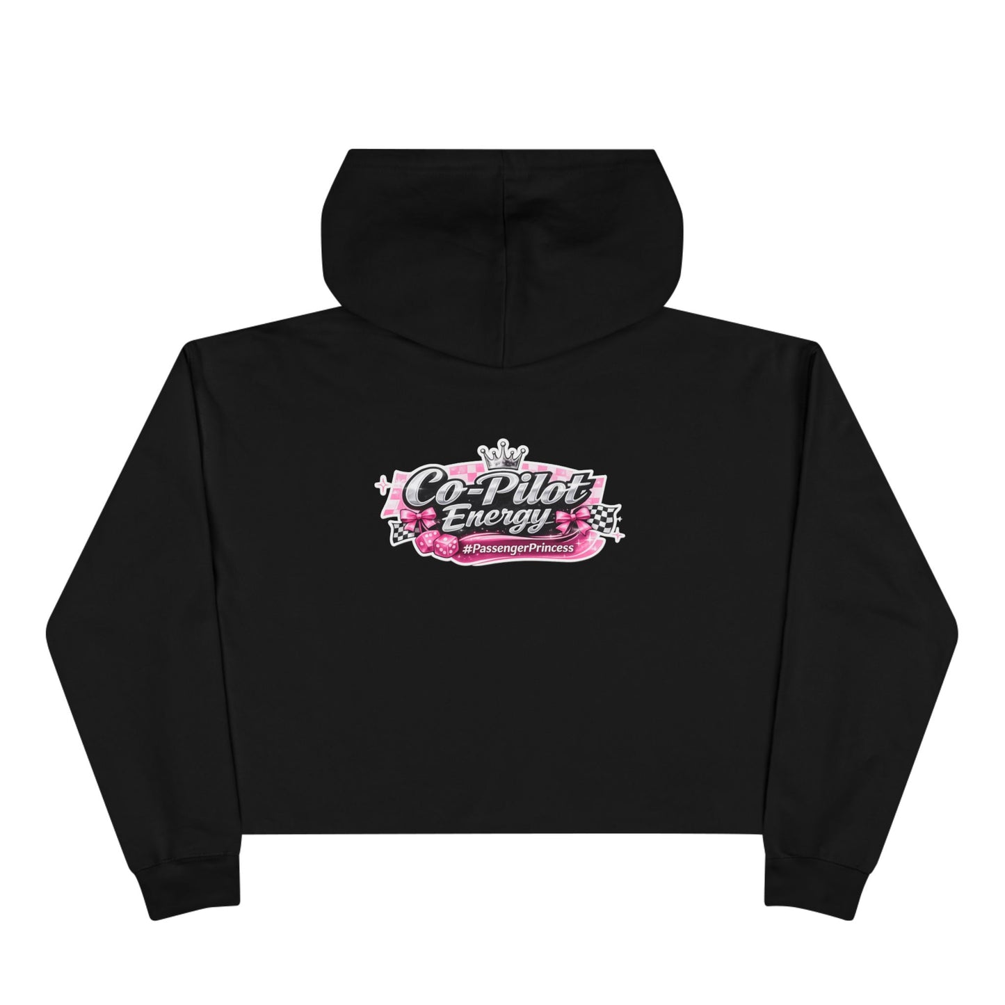 Co-Pilot Energy Cropped Hoodie — Retro Pink Racing Graphic Crop Sweatshirt