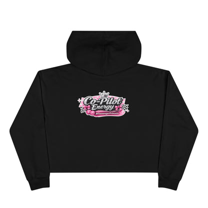 Co-Pilot Energy Cropped Hoodie — Retro Pink Racing Graphic Crop Sweatshirt