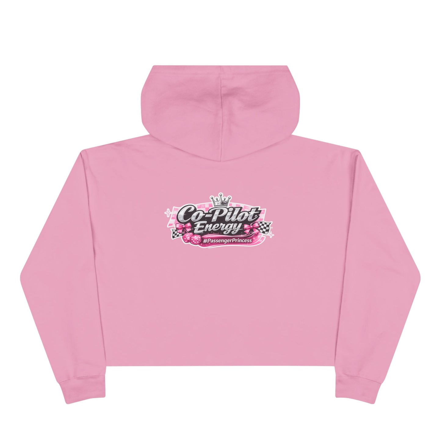 Co-Pilot Energy Cropped Hoodie — Retro Pink Racing Graphic Crop Sweatshirt
