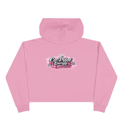Co-Pilot Energy Cropped Hoodie — Retro Pink Racing Graphic Crop Sweatshirt